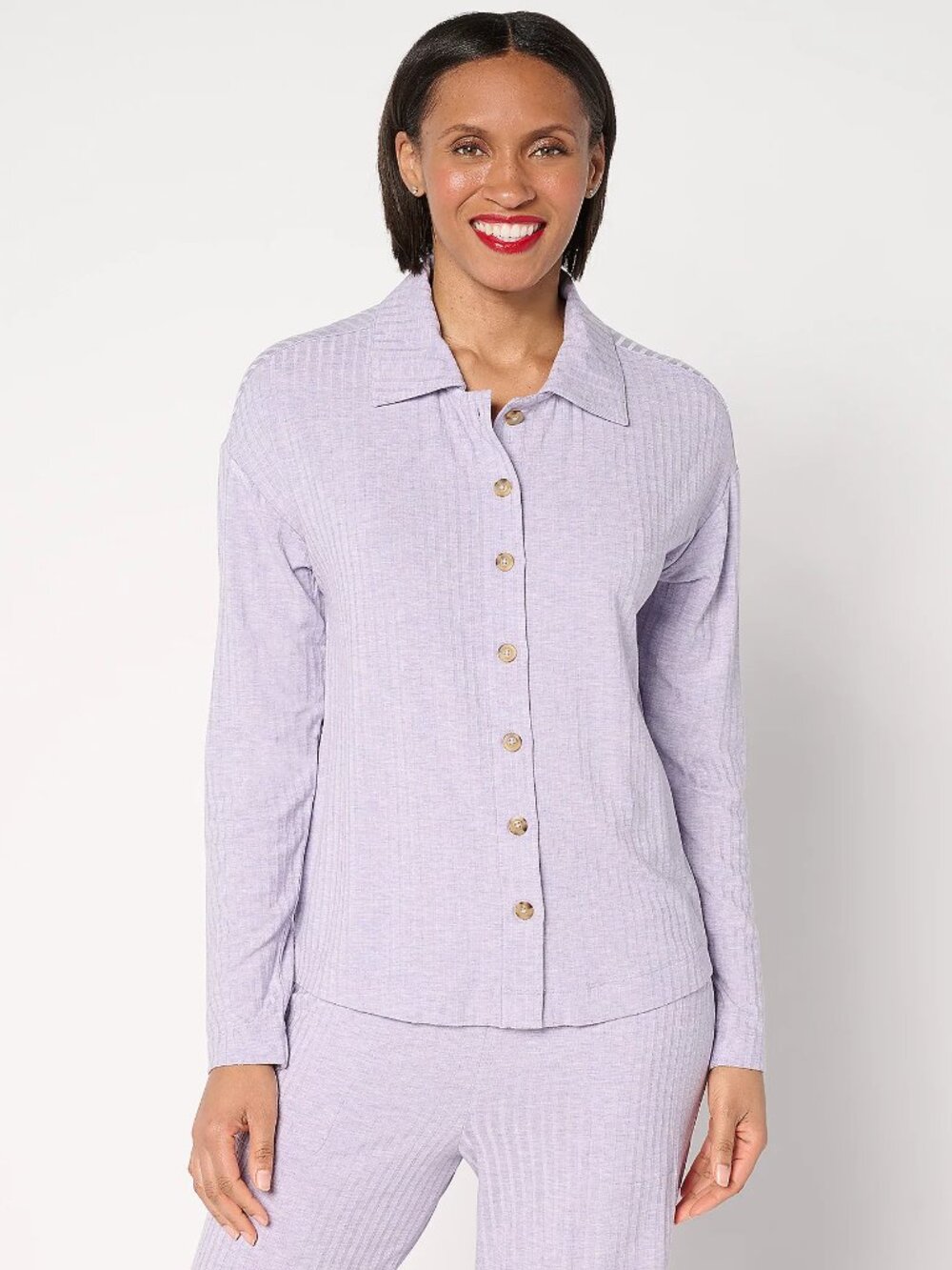 Modern Soul x Anybody Radiant Rib Collared Button Front Cardigan, Lavender Sz 2X